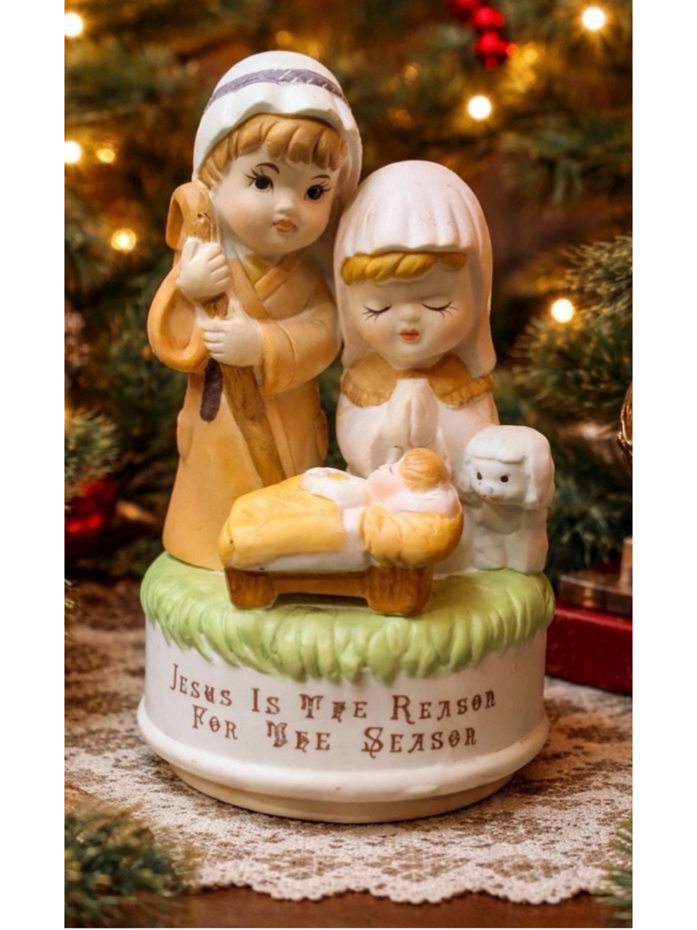 Vintage Nativity Music Box Jesus Is The Reason For The Season Christmas